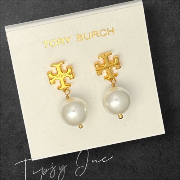 Tory Burch Kira Gold and Pearl Drop Earrings - Picture 1 of 3